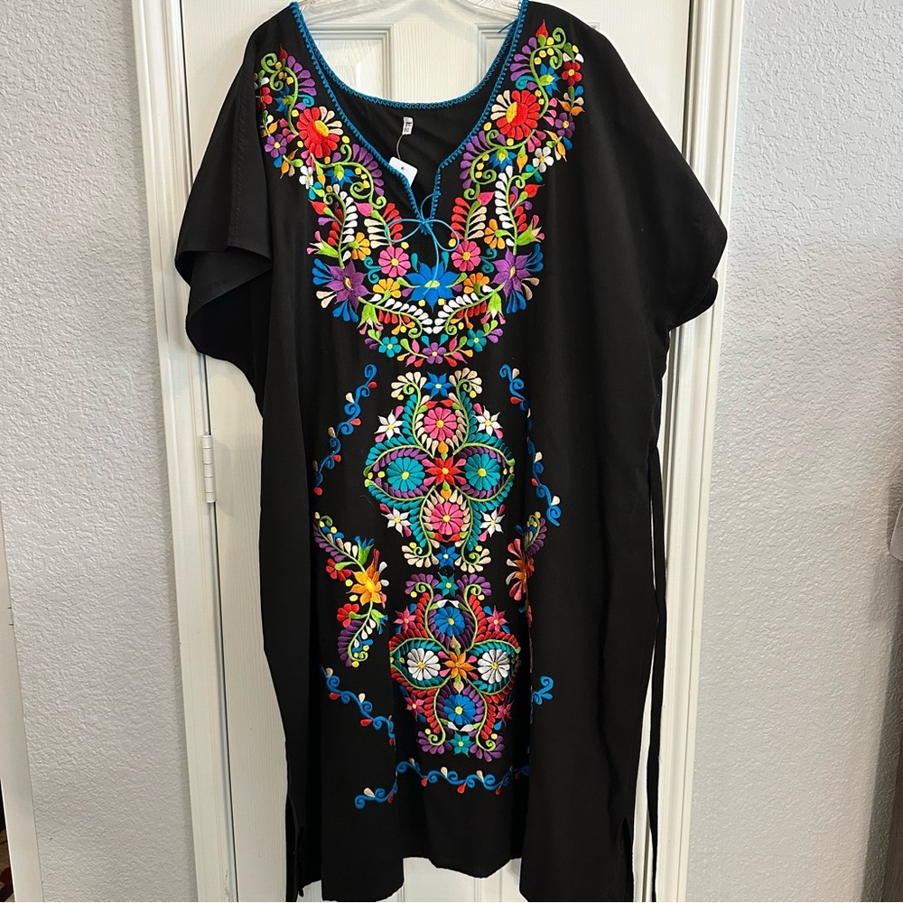 Multicolor Embroidered Mexican Dress XXL